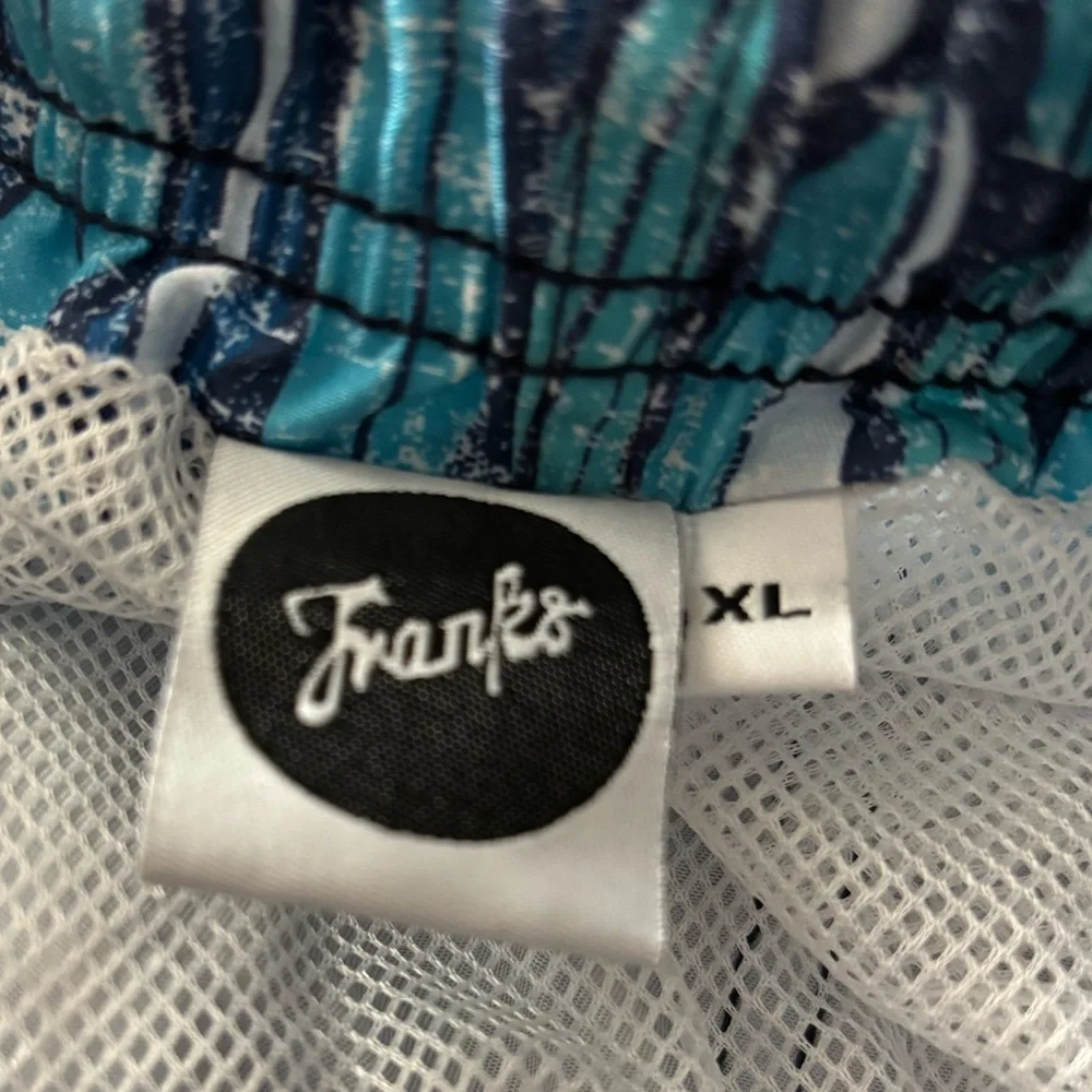 Franks Australia Swim Shorts Mens, Blue Green Longboard, Drawstring X-Large NWOT
